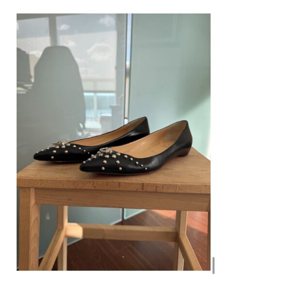 Christian Louboutin Black Studded Pointed-Toe Flats – Size 40 - Picture 2 of 3